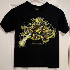 Star Wars Black Boys Short Sleeve T-Shirt Size XS Yoda with light Saber